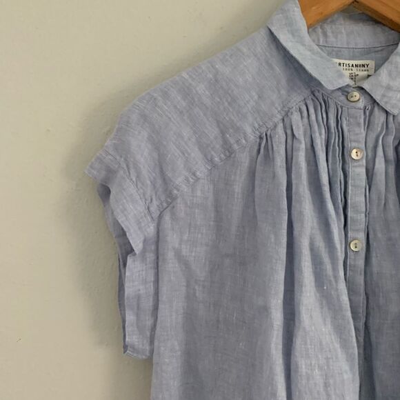 Artisan*NY 100% linen button down light blue blouse woman’s size small - Picture 4 of 7